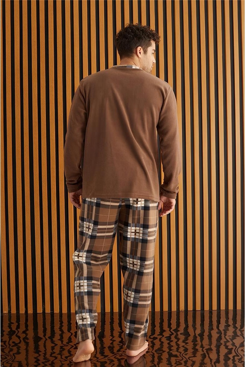 Pijama Evi Yeşil Beyaz Ekose Desenli Polar Erkek Pijama Takımı Regular Siluete Sahip görsel 2