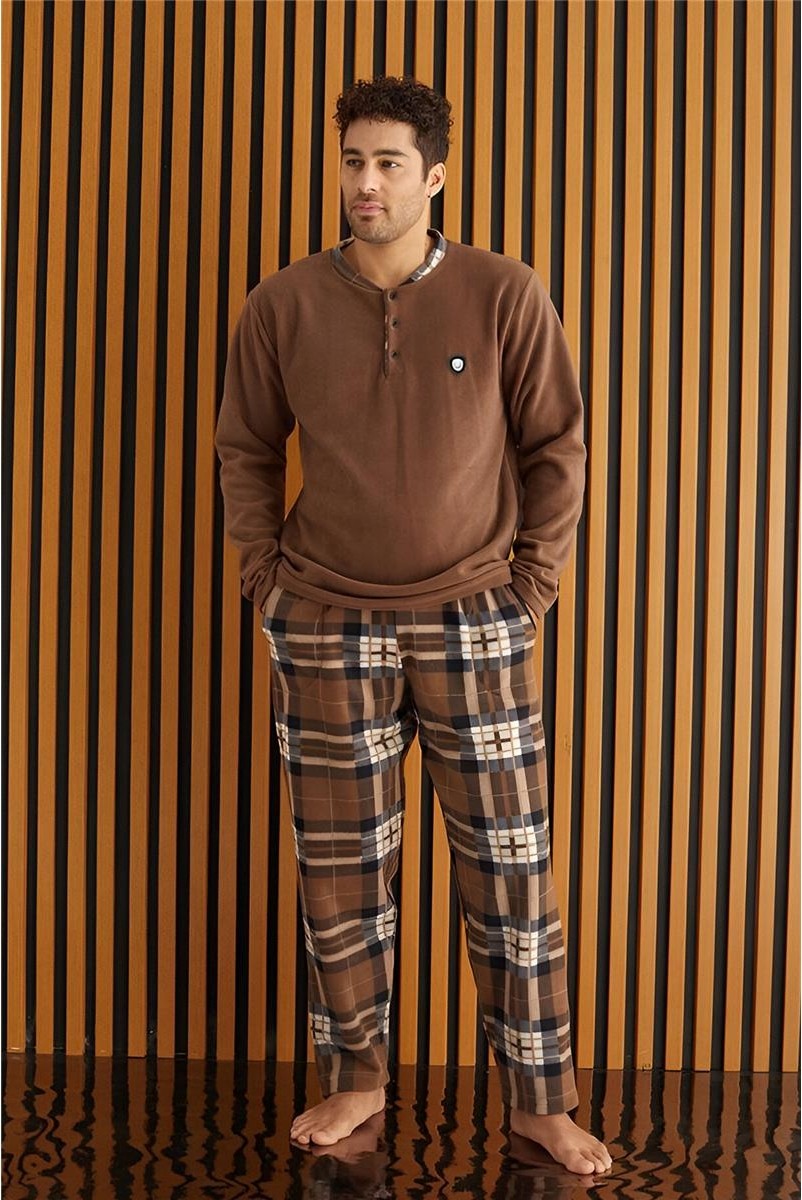 Pijama Evi Yeşil Beyaz Ekose Desenli Polar Erkek Pijama Takımı Regular Siluete Sahip görsel 3