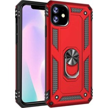 Caseart Apple iPhone 11 Kapak Military Yüzüklü Stantlı Panzer Tank Kılıf Kırmızı