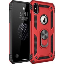 Caseart Apple iPhone Xs Kapak Military Yüzüklü Stantlı Panzer Tank Kılıf Kırmızı