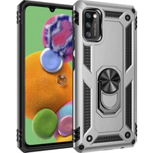 Caseart Samsung Galaxy A41 Kapak Military Yüzüklü Stantlı Panzer Tank Kılıf Gri