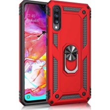 Caseart Samsung Galaxy A50 Kapak Military Yüzüklü Stantlı Panzer Tank Kılıf Kırmızı