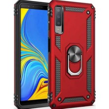 Caseart Samsung Galaxy A7 2018 Kapak Military Yüzüklü Stantlı Panzer Tank Kılıf Kırmızı