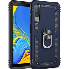 Caseart Samsung Galaxy A7 2018 Kapak Military Yüzüklü Stantlı Panzer Tank Kılıf Lacivert