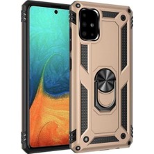 Caseart Samsung Galaxy A71 Kapak Military Yüzüklü Stantlı Panzer Tank Kılıf Gold