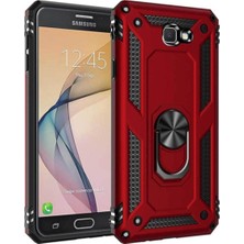 Caseart Samsung Galaxy J4 Plus Kapak Military Yüzüklü Stantlı Panzer Tank Kılıf Kırmızı