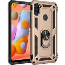 Caseart Samsung Galaxy M11 Kapak Military Yüzüklü Stantlı Panzer Tank Kılıf Gold