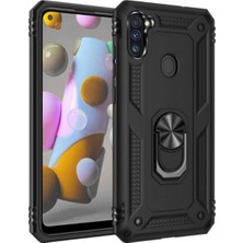 Caseart Samsung Galaxy M11 Kapak Military Yüzüklü Stantlı Panzer Tank Kılıf Siyah