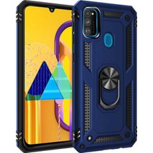 Caseart Samsung Galaxy M30S Kapak Military Yüzüklü Stantlı Panzer Tank Kılıf Lacivert