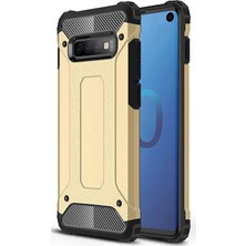 Caseart Samsung Galaxy S10 Kapak Çift Katmanlı Zırh Tank Kılıf Gold
