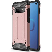 Caseart Samsung Galaxy S10 Kapak Çift Katmanlı Zırh Tank Kılıf Rose Gold