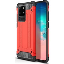 Caseart Samsung Galaxy S20 Ultra Kapak Çift Katmanlı Zırh Tank Kılıf Kırmızı