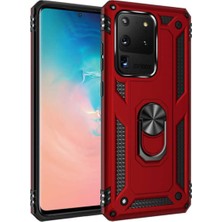 Caseart Samsung Galaxy S20 Ultra Kapak Military Yüzüklü Stantlı Panzer Tank Kılıf Kırmızı