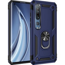 Caseart Xiaomi Mi 10 Kapak Military Yüzüklü Stantlı Panzer Tank Kılıf Lacivert