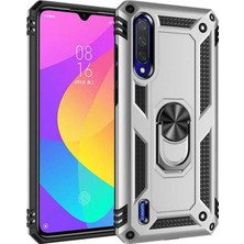 Caseart Xiaomi Mi A3 Kapak Military Yüzüklü Stantlı Panzer Tank Kılıf Gri