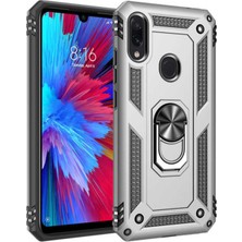 Caseart Xiaomi Redmi Note 7 Kapak Military Yüzüklü Stantlı Panzer Tank Kılıf Gri