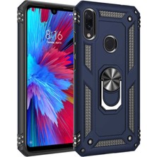 Caseart Xiaomi Redmi Note 7 Kapak Military Yüzüklü Stantlı Panzer Tank Kılıf Lacivert