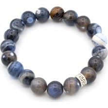 Murty99 Doğal Çizgili Lacivert Akik Bileklik  Doğal Taş 004