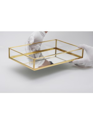 El Crea Designs Tepsi Ayna Tabanlı Söz Nişan Sunum Masası Gold Pirinç Brass