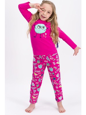 RolyPoly Pizza Monster Yawn Fuşya Kız Çocuk Pijama Takımı