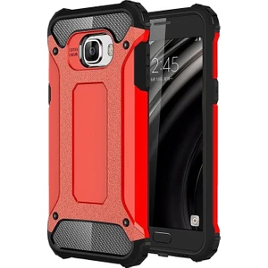 Caseart Samsung Galaxy C5 Pro Kapak Çift Katmanlı Zırh Tank Kılıf Kırmızı
