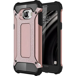 Caseart Samsung Galaxy C5 Pro Kapak Çift Katmanlı Zırh Tank Kılıf Rose Gold