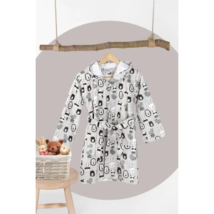 Cartoon Gri Siyah Kapşonlu Bebek Çocuk Bornozu 1-2 Yaş