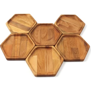 Ahşap Çok Amaçlı Sunum Servis Tabak 18X16CM 6 Adet