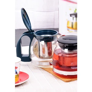 Demlik Süzgeçli Cam Demlik 700 ml Çay Kahve Bitki Çayı Demliği Siyah