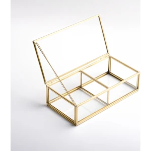 El Crea Designs 2 Bölmeli Cam Takı Aksesuar Makyaj Organizer Kutusu Gold Pirinç Brass  20X10X6