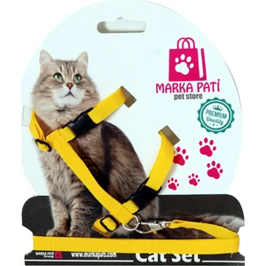 Marka Pati Kedi Gezdirme Seti Uzatma Göğüs Bel Tasması Ayarlanabilir Sarı