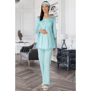 By Mecit Pijama 5015 Dantelli Turkuaz Lohusa Pjama Takımı