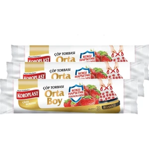 Çilek Kokulu Büzgülü Orta Boy Çöp Torbası 20'li x 3