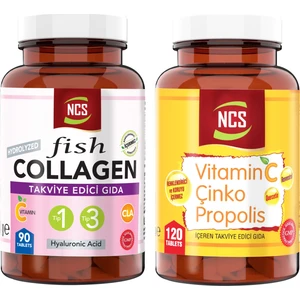 Collagen  Tip 1-3 Balık Cla Vitamin C 90 Tablet + Vitamin C Propolis Çinko 120 Tablet