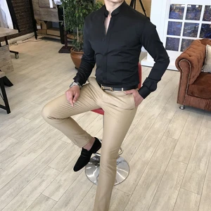 Terzi Adem Italyan Kesim Slim Fit Erkek Hakim Yaka Gömlek Siyah T4795