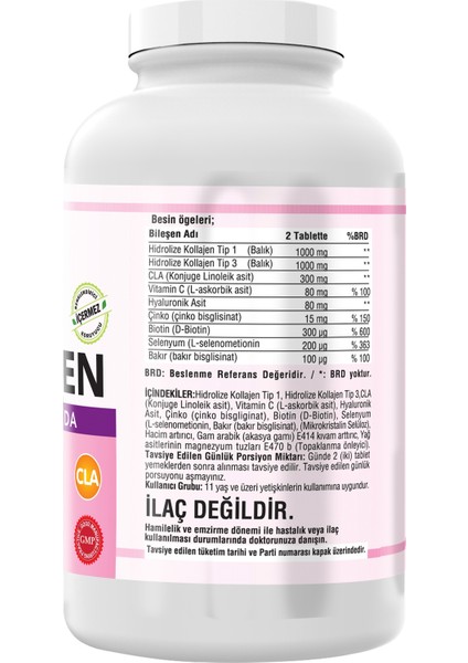 Type 1-3 Balık Cla Biotin 300 Tablet Çinko Collagen Vitamin C Hyaluronic Acid fiyatları