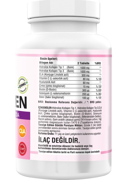 Type 1-3 Balık Cla Biotin 180 Tablet Çinko Collagen Hyaluronic Acid fiyatları