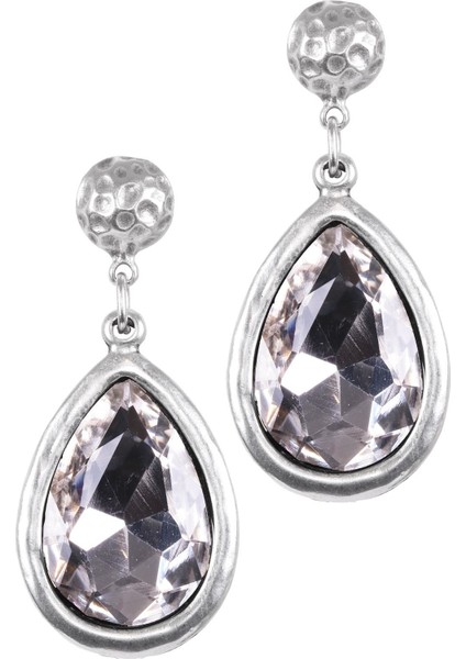Kadın Antik Gümüş Kaplama Swarovski Taşlı Damla Küpe