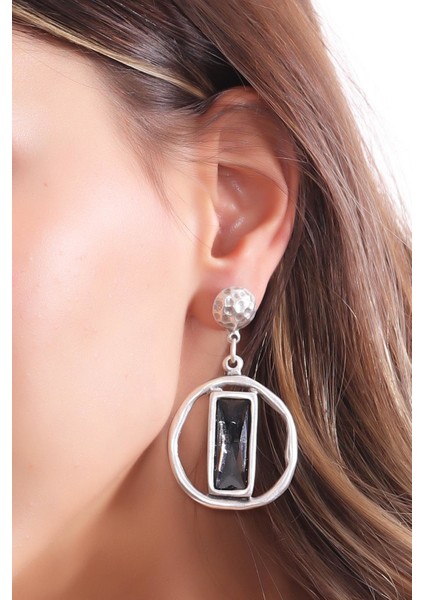 Kadın Antik Gümüş Kaplama Swarovski Taşlı Saturn Küpe