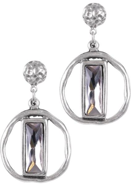 Kadın Antik Gümüş Kaplama Swarovski Taşlı Saturn Küpe