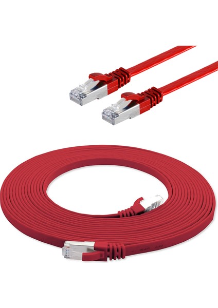 CAT7 Yassı FTP Ethernet (Network, LAN) Kablosu, Kırmızı, 5 metre