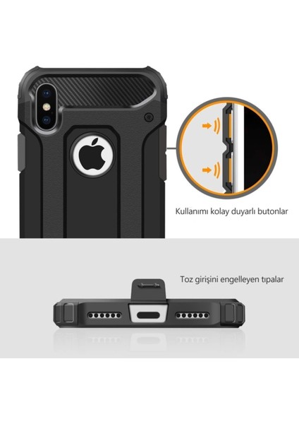 Apple iPhone 5s Kapak Çift Katmanlı Zırh Tank Kılıf Siyah