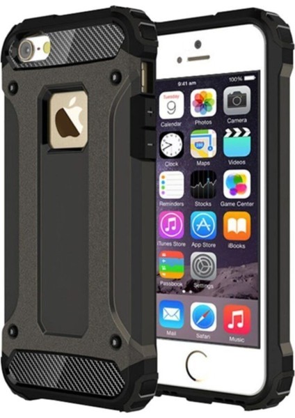 Apple iPhone 5s Kapak Çift Katmanlı Zırh Tank Kılıf Siyah