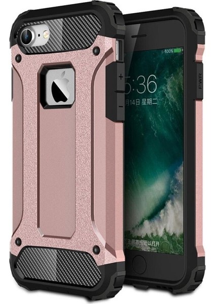 Apple iPhone 6 Plus / 6s Plus Kapak Çift Katmanlı Zırh Tank Kılıf Rose Gold