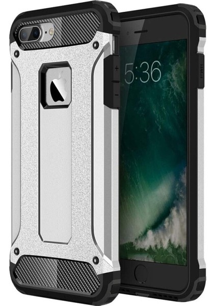 Apple iPhone 8 Plus Kapak Çift Katmanlı Zırh Tank Kılıf Gri