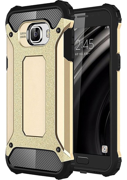 Samsung Galaxy C5 Pro Kapak Çift Katmanlı Zırh Tank Kılıf Gold