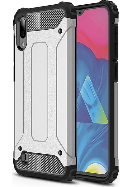 Samsung Galaxy M10 Kapak Çift Katmanlı Zırh Tank Kılıf Gri