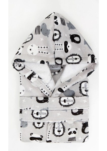 Cartoon Gri Siyah Kapşonlu Bebek Çocuk Bornozu 1-2 Yaş fiyatları