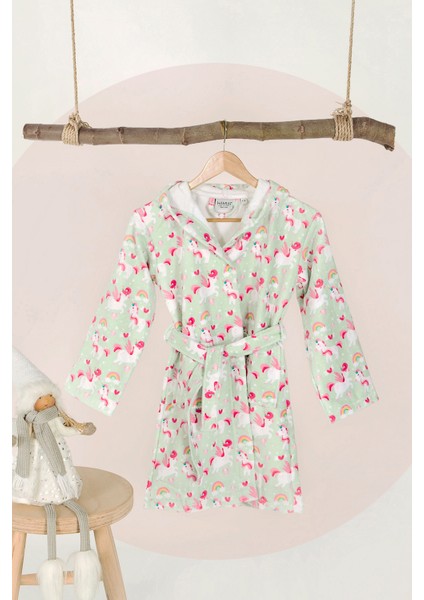 Pony Mint Kapşonlu Bebek Çocuk Bornozu 1-2 Yaş