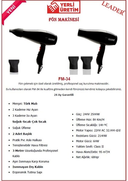 Profesyonel Fön Makinesi Fm-34